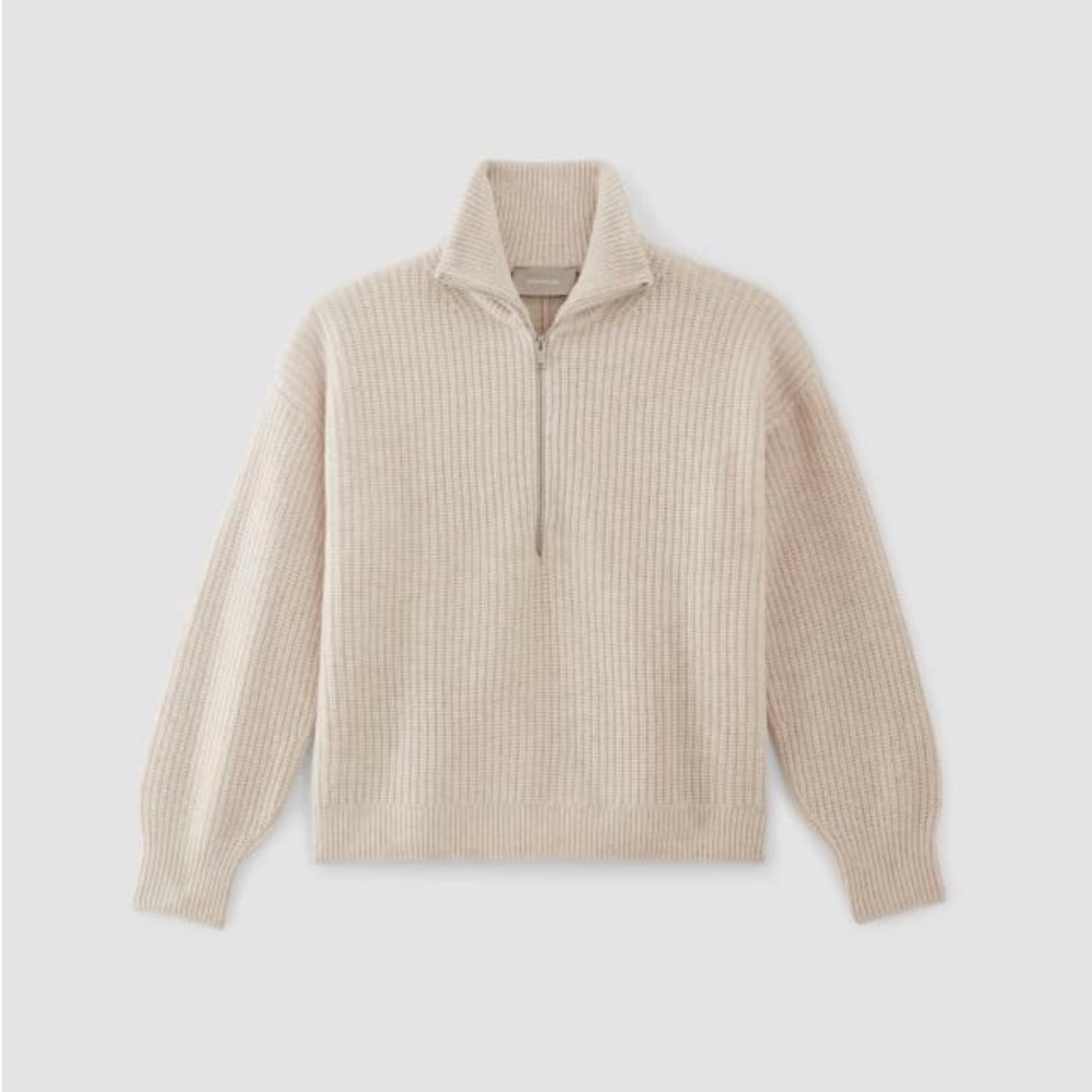 Everlane The Felted Merino Half-Zip Sweater Size L cropped Cream warm wool cozy